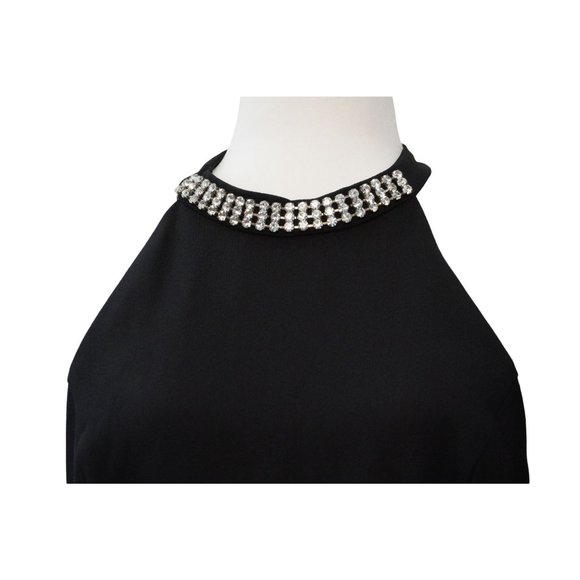 Vintage Black Formal Dress with Rhinestone Collar Sleeveless Long Length Sheath - Picture 2 of 10